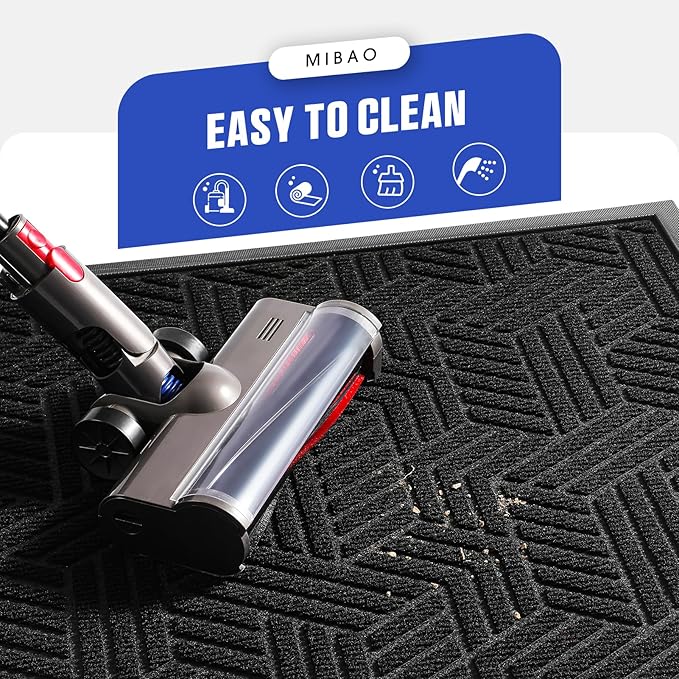 Mibao Front Door Mat Outside Entrance, Durable Outdoor Indoor Mat, Low Profile Heavy Duty Doormat, Non-Slip, Traps Dirt and Moisture, Easy Clean Patio Porch Entryway Mat, 24" x 36", Black
