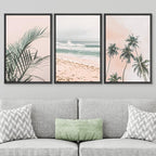 SIGNWIN Framed Canvas Print Wall Art Set Tropical Palm Leaf Beach Ocean Shore Landscape Nature Wilderness Photography Modern Art Realism Decorative for Living Room, Bedroom, Office - 16"x24"x3 Black