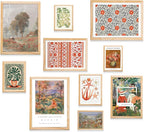 Boho Wall Decor Framed Wall Art Set for Cottage Core Decor, Aesthetic Prints for Eclectic Home Decor, Natural Oak Framed Boho Pictures Vintage Bedroom Decoration