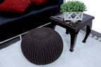 FRELISH DECOR Round Pouf Ottoman Hand Knitted 100% Cotton Pouf Foot Stool - Knitted Bean Bag - Floor Chair for Living Room Bedroom - Foot Rest for Couch (20 Diameter x 14 Height) - Brown