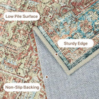 GENIMO Machine Washable 8x10 Area Rugs for Living Room, Non Slip Vintage Rugs, Low Pile Lightweight Chenille Print Rug for Bedroom, Dining Room, Home Office, Red Multi