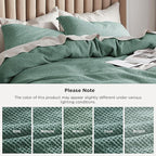 Bedsure Cotton Duvet Cover Queen - 100% Cotton Waffle Weave Green Duvet Cover Queen Size, GentleSoft™ and Breathable Bedding Set for All Season, 3 Pieces, 90"x90"