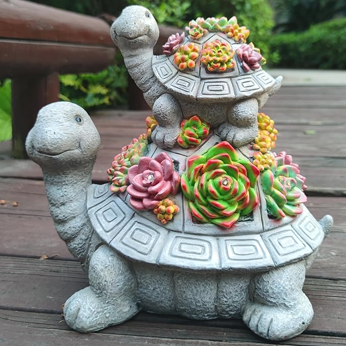 Large Turtle Solar Garden Outdoor Statues with Succulent and 6 LED Lights,Outside Solar Turtle Decor Art for Garden,Home,Lawn,Yard, Balcony Ornament