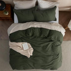 Bedsure Cotton Duvet Cover King - 100% Cotton Waffle Weave Olive Green Duvet Cover King Size, GentleSoft™ and Breathable Bedding Set for All Season, 3 Pieces, 104"x90"