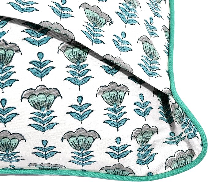 Ridhi Modern Farmhouse Pillow Covers Decorative Cotton Throw Pillow Covers Set of 2 Aquamarine Blue Cushion Covers for Boho Couch Sofa Bed Living Room Spring Home Decor 20x20