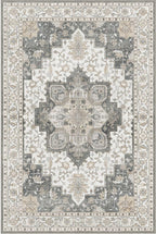 GENIMO 10x14 Area Rugs for Living Room, Machine Washable Non Slip Vintage Rugs, Low Pile Lightweight Chenille Print Rug for Bedroom, Dining Room, Home Office, Heathered Grey