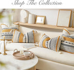 BlissBlush Fall Yellow Mustard Decorative Throw Pillow Cover 18x18 Square Boho Accent Pillowcase Tassels Farmhouse Cushion for Couch Sofa Bedroom Living Room Home Décor Cover ONLY