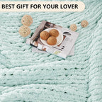L'AGRATY Chunky Knit Blanket Throw: 50''x60'' Chenille Chunky Knitted Throw Blanket for Bed Couch - Handmade Thick Big Cable Knit Blanket - Large Crochet Rope Blanket for Home Decor(Mint Green)