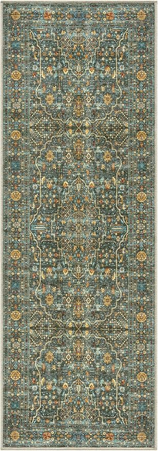Keen Home Design 2x12 Rug - Machine Washable Runner Rug with Non-Slip Backing, Ideal for Hallway, Entryway, Kitchen, Laundry Room - Vintage, Easy Clean, Durable, Low Pile - (2'6" x 12')