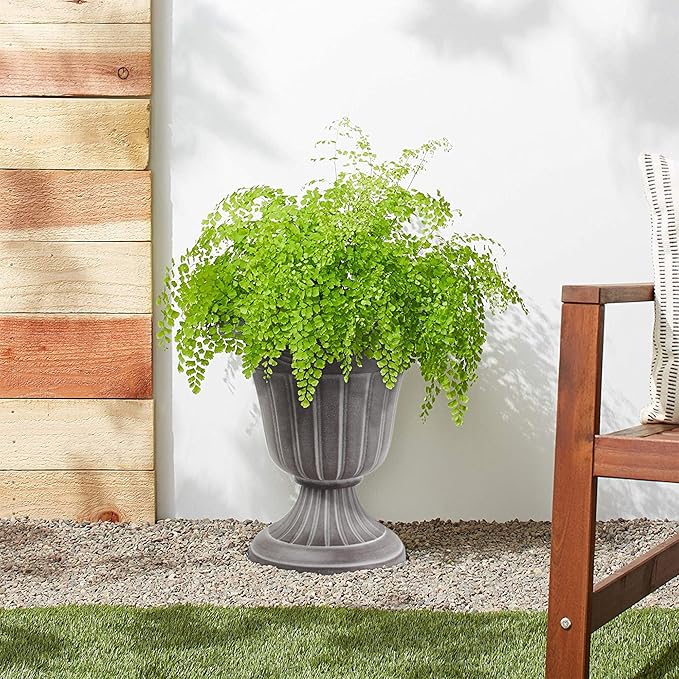 PL10WW Classic Traditional Plastic Urn Planter, 15" x 13", Whitewash