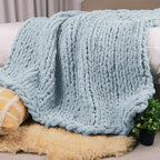 Carriediosa Chunky Knit Throw Blanket 50" X 60", 100% Hand Made Large Chenille Loop Yarn Soft Fluffy Throws for Couch Sofa Bed, Big Crochet Cozy Heavy Thick Cable Woven Blanket, Light Blue