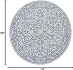 JONATHAN Y Vintage Filigree Indoor Outdoor Round Area Rug 9 Ft Gray/Navy, Charleston Textured Weave for Backyard, Patio, Porch, Easy-Cleaning, High Traffic, Pet-Friendly, Non-Shedding (SMB106C-9R)