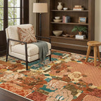 GENIMO 5X7 Floral Area Rugs for Living Room, Machine Washable Non Slip Vintage Patchwork Washable Rug, Ultra-Thin Low Pile Chenille Rugs for Bedroom, Dining Room, Rose Red