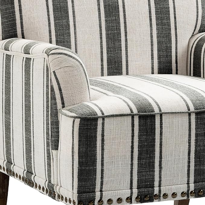 UIXE Stripe Accent Chairs Set of 2, Living Room Arm Chair Modern Nailhead Trim Club Armchair, Comfy Upholstered Sofa Lounge Seat Reading Seat Bedroom Side Seating for Home Office, Black