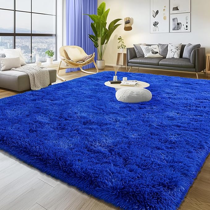 Soft Plush Shag Rug 5x7, Ultra Fluffy Rug for Living Room Bedroom, Non-Slip Fuzzy Large Area Rug for Living Room, Carpet for Girl Boy Kids, Modern Indoor Home Decor Aesthetic, Bright Blue