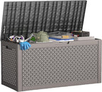 100 Gallon Deck Box Large Outdoor Storage for Patio Furniture,Outdoor Cushions,Garden Tools and Pool Supplies,Waterproof,Resin,Lockable(Grey Lozenge)