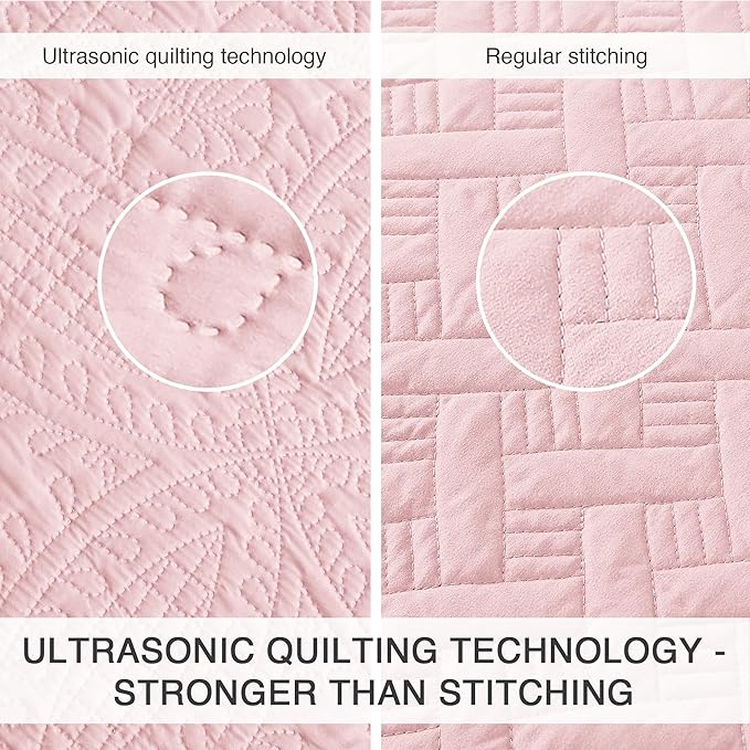 Love's cabin Quilts for Queen Bed Pink Bedspreads - Soft Bed Summer Lightweight Bedspread Comforter - Modern Style Coin Coverlet for All Season - 3 Pieces (1 Quilt, 2 Pillow Shams)