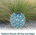 Sunnydaze 10 inch Solar Gazing Ball for Garden - Glass Outdoor Gazing Globe - Mosaic Cool Blooms