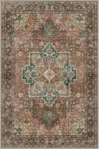 GENIMO 8x10 Area Rugs for Living Room, Machine Washable Non Slip Vintage Rugs, Low Pile Lightweight Chenille Print Rug for Bedroom, Dining Room, Home Office, Rosewood