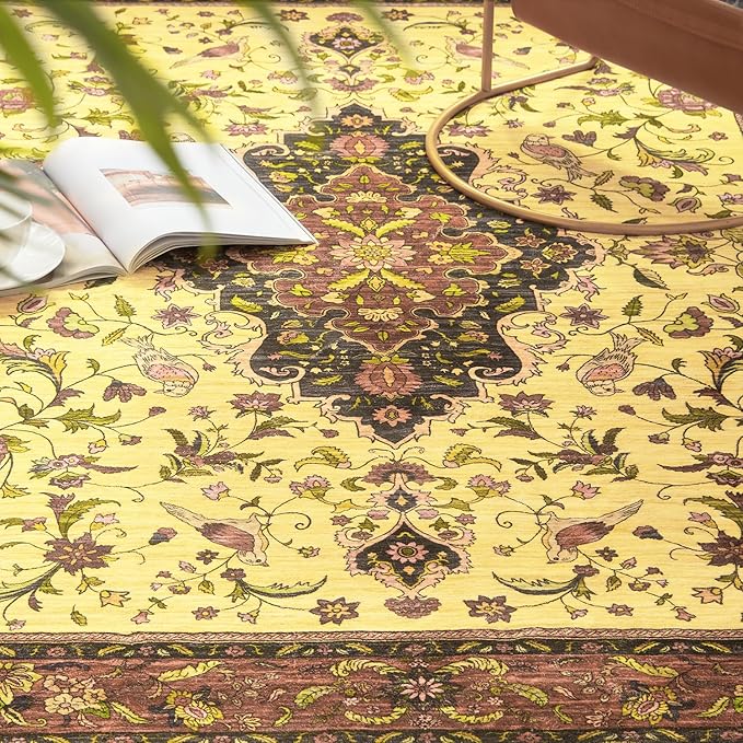 Topllen Washable Area Rug - 4'x6' Boho Living Room Rug, Non-Slip Soft Rugs Indoor for Bedroom Dining Room Office, Vintage Throw Carpet Stain Resistance (Red, 4x6ft)