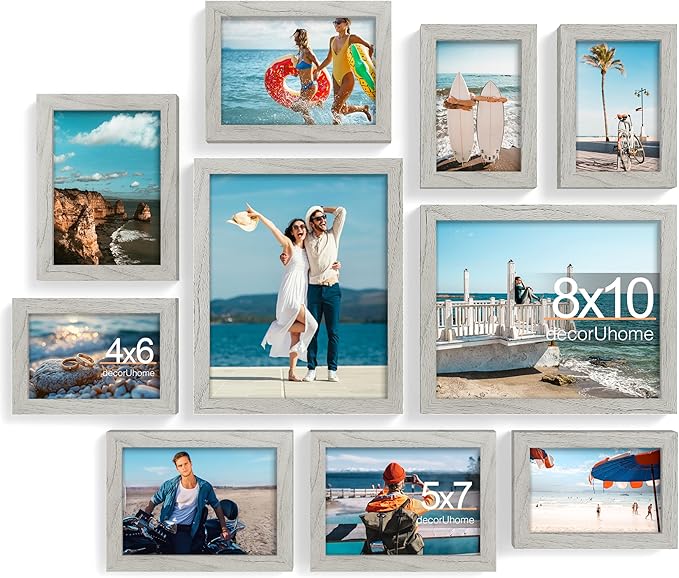 decorUhome Picture Frames Collage Wall Decor for Photo Gallery Display, Assorted Picture Frames set of 10 Including Two 8x10 / Four 5x7 / Four 4x6 for Family Wall Decor, Grey, 10 Pack