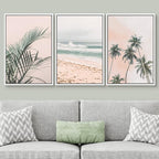 SIGNWIN Framed Canvas Print Wall Art Set Tropical Palm Leaf Beach Ocean Shore Landscape Nature Wilderness Photography Modern Art Realism Decorative for Living Room, Bedroom, Office - 16"x24"x3 White