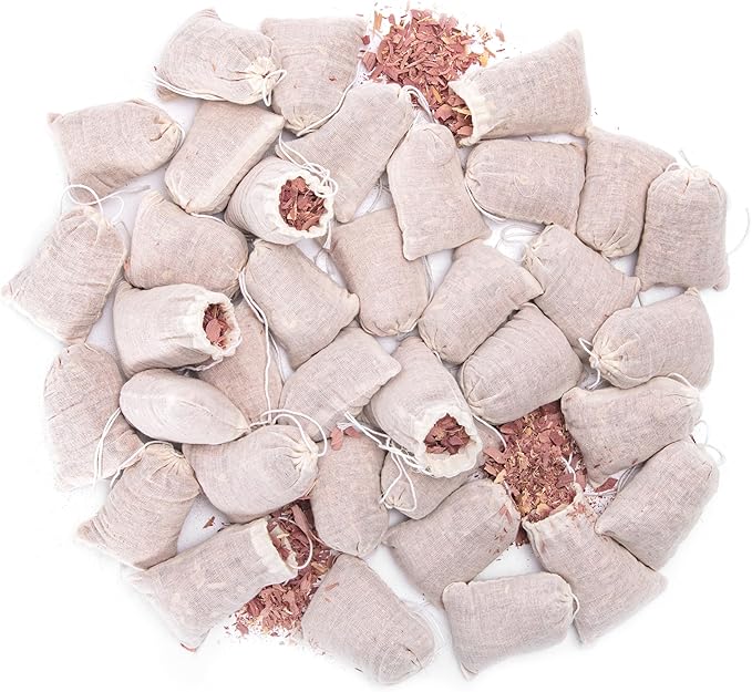 Pack of 36 Cedar Sachets Bag, Red Cedar Chips Sachets for Clothes Storage,Home Fragrance Sachet for Drawers and Closets, LV-F-CC-2