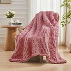 Carriediosa Chunky Knit Throw Blanket 60" X 80" Twin, 100% Hand Made Large Chenille Loop Yarn Soft Fluffy Throws for Couch Sofa Bed, Big Crochet Cozy Heavy Thick Cable Woven Blanket, Mauve
