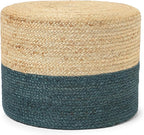 REDEARTH · Cylindrical Pouf Foot Stool Ottoman - Jute Braided Pouffe Poof Accent Sitting Footrest for Living Room, Bedroom, Nursery, Patio, Lounge & Other Rooms (Natural Teal, 18"x18"x14")