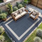 CAMILSON Outdoor Rug 9x12, Large Modern Outside Rugs for Patios Porches Waterproof Durable Washable Non-Shedding, Easy-to-Clean Indoor Outdoor Area Carpet (9 x 12, Bordered - Blue/White)