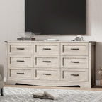 Dresser for Bedroom with 9 Drawers, 59" Wide Wood Chest of Drawers with Deep Drawers & Mental Handle, Modern Dresser TV Stand, Wooden Closet Storage Organizer for Living Room, Hallway, Entryway, Grey