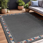 Beverly Rug Outdoor Rug 8x10 Modern Bordered Area Rugs for Indoor and Outdoor Patio Easy to Clean Non Shedding Living Room Porch Garden Washable Outside Carpet (8 x 10 Dark Gray)