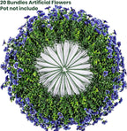 20 Bundles Artificial Flowers for Outdoor Fake Plants for Spring Decoration,Faux Eucalyptus Flowers for Planter UV Resistant Lifelike for Home Porch Garden（Blue）