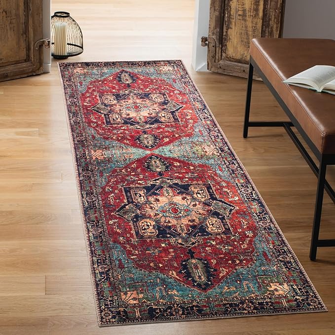 Keen Home Design 2x7 Rug - Machine Washable Runner Rug with Non-Slip Backing, Ideal for Hallway, Entryway, Kitchen, Laundry Room - Vintage, Easy Clean, Durable, Low Pile Rug - (2'6" x 7')