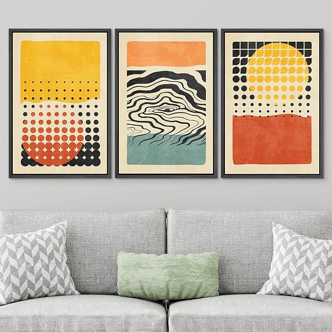 SIGNWIN Framed Canvas Print Wall Art Set Mid-Century Colorful Polygon Collage Abstract Geometric Illustrations Graffiti & Street Art Modern Art for Living Room, Bedroom, Office - 24"x36"x3 Black