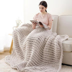 Battilo Chunky Knit Throw Blanket, Soft and Thick Chenille Throw Blanket, 50"x60" Handmade Cable Knit Crochet Blanket, Large Rope Knot Throw Blankets for Couch Sofa Bed Home Decor, Taupe