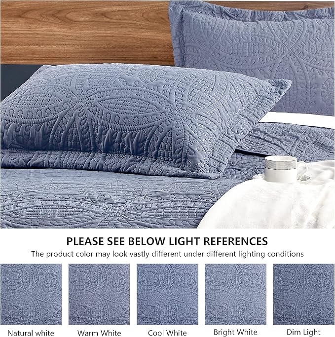 Love's cabin Quilts for Queen Bed Blue Bedspreads - Soft Bed Summer Lightweight Bedspread Comforter - Modern Style Coin Pattern Coverlet for All Season - 3 Pieces (1 Quilt, 2 Pillow Shams)
