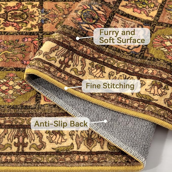 Topllen Washable Area Rug - 3'x5' Boho Bedroom Rug Indoor, Non-Slip Low-Pile Rugs for Living Room Bathroom Kitchen Front Door, Entry Throw Carpet Stain Resistance (Yellow, 3x5ft)