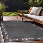 Beverly Rug Outdoor Rug 4x6 Modern Bordered Area Rugs for Indoor and Outdoor Patio Easy to Clean Non Shedding Living Room Porch Garden Washable Outside Carpet (4 x 6 Dark Gray)