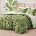 Love's cabin Olive Green Full Comforter Set - Full Size Comforter Set, 3 Pieces Cute Floral Bedding Sets for All Seasons,1 Soft Reversible Botanical Flowers Comforter and 2 Pillow Shams
