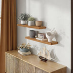 36 Inch Floating Shelves for Wall, Rustic Elm Wood Shelf for Home Decor, Heavy-Duty Wooden Floating Shelves for Kitchen, Wall Mounted Storage Shelves for Bathtoom, Living Room, Natural Color, Set of 2