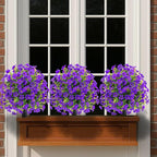 22.8" Set of 2 Fall Artificial Boxwood Topiary Ball Trees with Spikes,UV Resistant Fake Outdoor shrubs with Violet Flowers, Realistic Faux Plants Bushes for Garden Porch Yard Patio Decor(Purple)