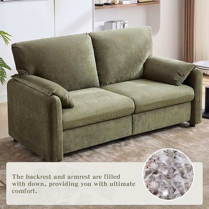 Chenille Oversized Armchair, 38.6'" Wide Accent Chairs for Living Room & Bedroom Modern Lounge Chair, Upholstered Mid-Century Reading Chair (Green, Loveseat)