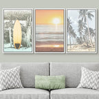 SIGNWIN Framed Canvas Print Wall Art Set Vintage Palm Tree Beach View Sailboat Ocean Nature Wilderness Photography Modern Art Landscape Relax/Calm for Living Room, Bedroom, Office - 24"x36"x3 White