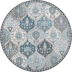 Lahome Moroccan Trellis Round Area Rugs, Washable Small Round Rug 3ft Non-Slip, Soft Vintage Ultra-Thin Circle Carpet for Bedroom Entryway Kitchen Laundry Bathroom, Blue