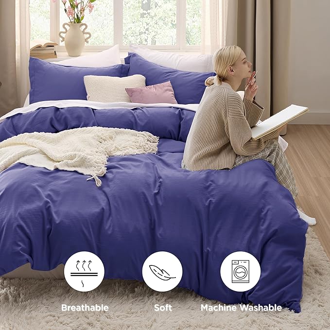 Bedsure Skipper Blue Duvet Cover King Size - 3 Pieces Prewashed Cotton-Like Extra Soft Bedding Set, Includes 1 Duvet Cover 104x90 Inches with Zipper Closure & 2 Pillow Shams, Comforter Not Included