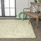 JONATHAN Y Vintage Filigree Indoor Outdoor Area Rug 4X6 Green/Cream, Charleston Textured Weave for Backyard, Patio, Porch, Easy-Cleaning, High Traffic, Pet-Friendly, Non-Shedding (SMB106H-4)