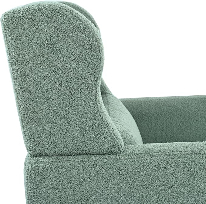 Accent Chair, Comfy Upholstered Living Room Chairs with High Tufted Backrest and Pillow, Wingback Reading Chair with Solid Wood Legs for Bedroom/Office, Teddy Fabric, Light Green