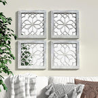 Boho Square Wall Mirrors Set of 2-12" x12'Decorative Mirrors for Wall Decor, BrownHandcrafted Mirror Panels Perfect for LivingRoom Bedroom Entryway Hallway (Grey)