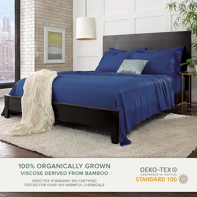 King Sheets by Pure Bamboo, Genuine 100% Organic Viscose Derived from Bamboo Bed Sheet Set, Luxuriously Soft & Cooling, Double Stitching, Lifetime Quality Promise (King, Cobalt Blue)